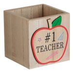 Carti si Birotica - Birotica - Accesorii de birou - Suporturi accesorii birou - Suport pixuri lemn, design "#1 teacher" sau "best teacher ever", dimensiuni 9 x 9 x 9cm - Infinity.ro