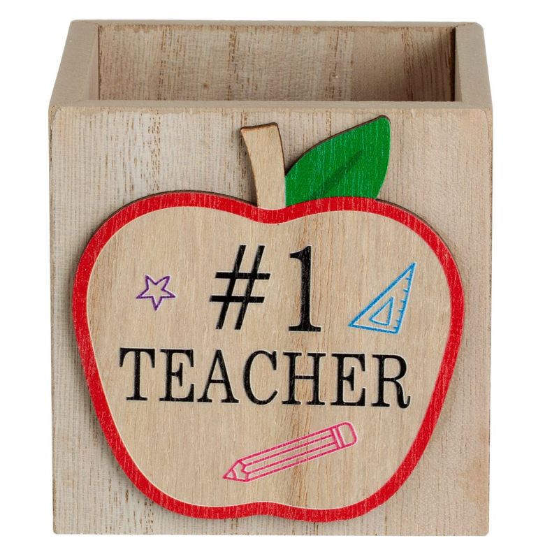 Carti si Birotica - Birotica - Accesorii de birou - Suporturi accesorii birou - Suport pixuri lemn, design "#1 teacher" sau "best teacher ever", dimensiuni 9 x 9 x 9cm - Infinity.ro