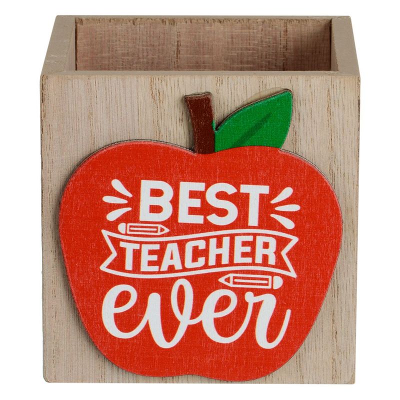 Carti si Birotica - Birotica - Accesorii de birou - Suporturi accesorii birou - Suport pixuri lemn, design "#1 teacher" sau "best teacher ever", dimensiuni 9 x 9 x 9cm - Infinity.ro