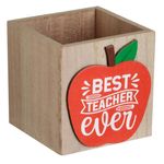 Carti si Birotica - Birotica - Accesorii de birou - Suporturi accesorii birou - Suport pixuri lemn, design "#1 teacher" sau "best teacher ever", dimensiuni 9 x 9 x 9cm - Infinity.ro