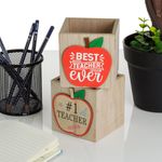 Carti si Birotica - Birotica - Accesorii de birou - Suporturi accesorii birou - Suport pixuri lemn, design "#1 teacher" sau "best teacher ever", dimensiuni 9 x 9 x 9cm - Infinity.ro