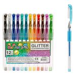 Carti si Birotica - Birotica - Instrumente de scris - Pixuri si stilouri - Set pixuri gel, glitter, 12 bucati, culori multicolore, corp transparent, cerneala metalizata - Infinity.ro