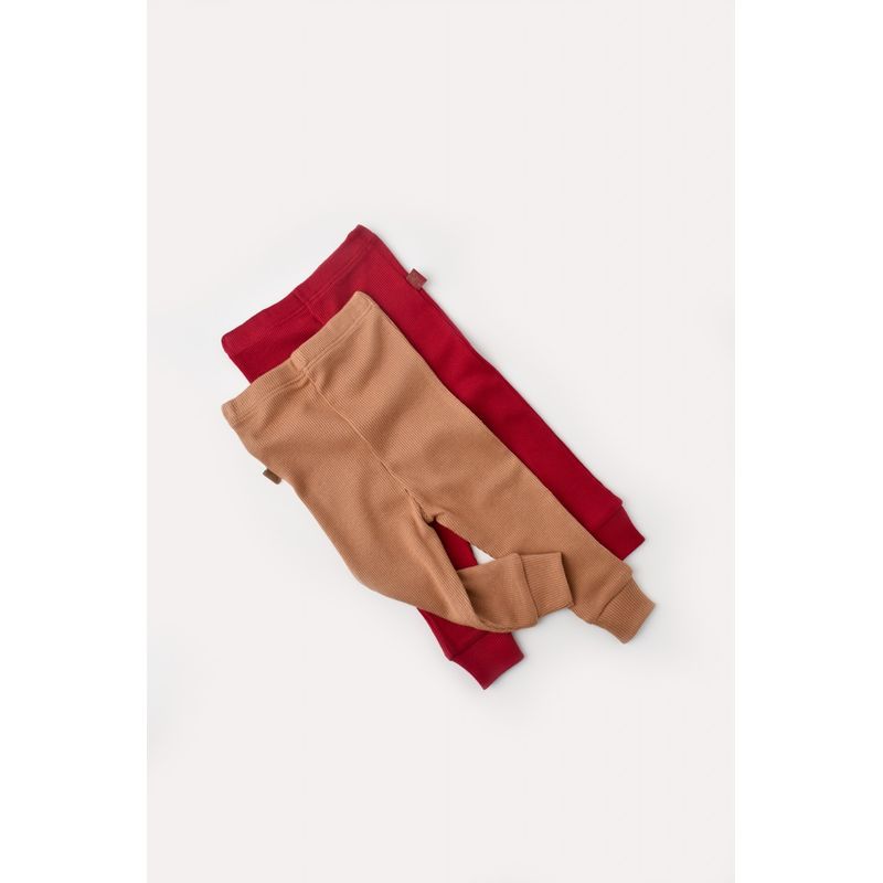 Fashion, accesorii si bijuterii - Copii - Imbracaminte copii - Pantaloni copii - Set 2 pantaloni bebe unisex din bumbac organic si modal - Maro/Rosu, BabyCosy (Marime: 12-18 Luni) - Infinity.ro