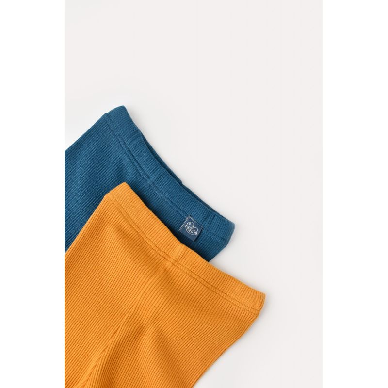 Fashion, accesorii si bijuterii - Copii - Imbracaminte copii - Pantaloni copii - Set 2 pantaloni cu botosei bebe unisex din bumbac organic si modal - Bleumarin/Sofran, BabyCosy (Marime: 3-6 Luni) - Infinity.ro