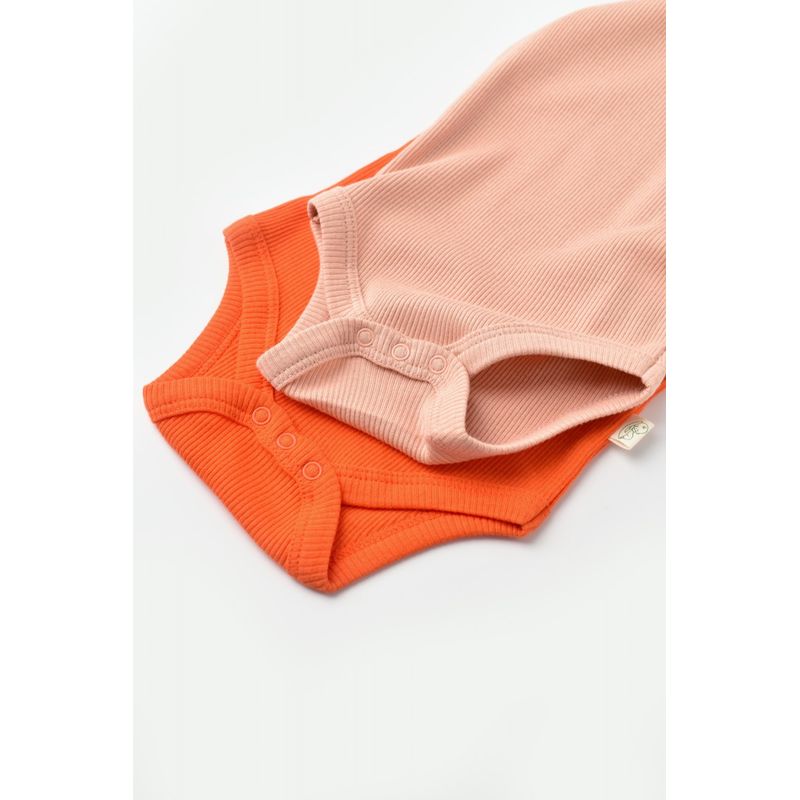Fashion, accesorii si bijuterii - Copii - Imbracaminte copii - Body-uri copii - Set 2 body-uri fara maneci bebe unisex din bumbac organic si modal - Rodie/Piersica, BabyCosy (Marime: 9-12 luni) - Infinity.ro