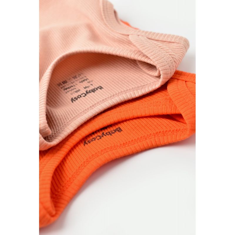 Fashion, accesorii si bijuterii - Copii - Imbracaminte copii - Body-uri copii - Set 2 body-uri fara maneci bebe unisex din bumbac organic si modal - Rodie/Piersica, BabyCosy (Marime: 9-12 luni) - Infinity.ro
