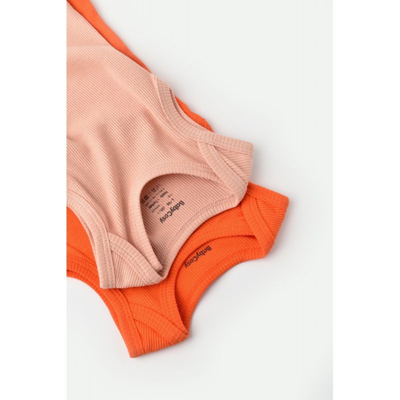 Fashion, accesorii si bijuterii - Copii - Imbracaminte copii - Body-uri copii - Set 2 body-uri fara maneci bebe unisex din bumbac organic si modal - Rodie/Piersica, BabyCosy (Marime: 9-12 luni) - Infinity.ro