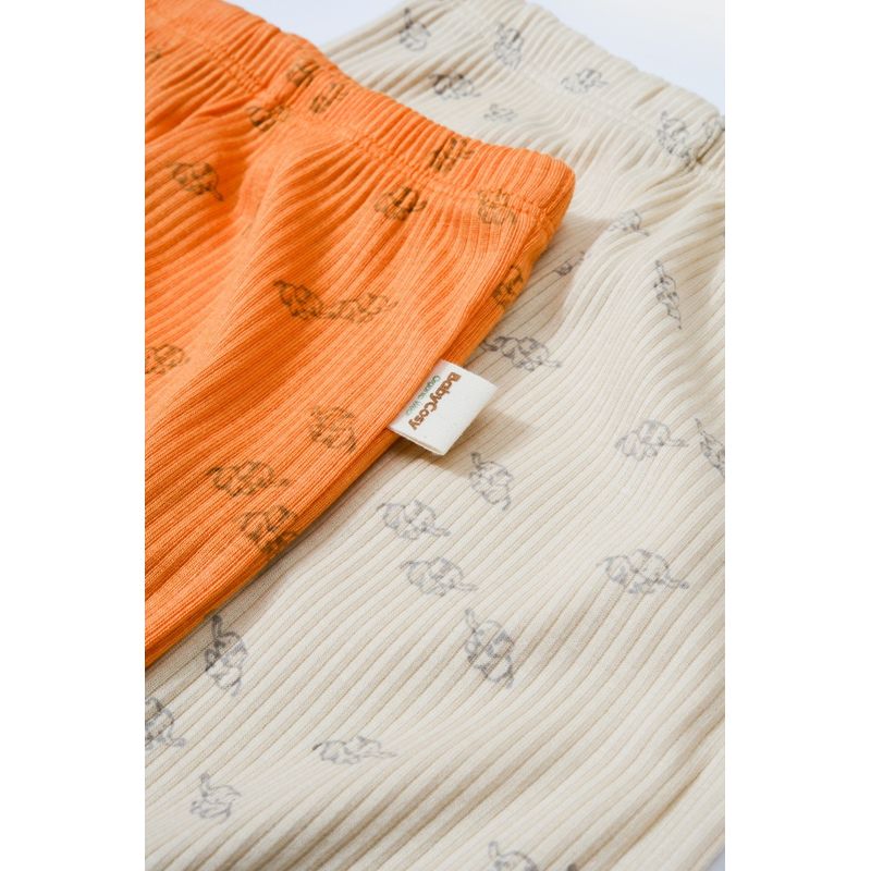 Fashion, accesorii si bijuterii - Copii - Imbracaminte copii - Pantaloni copii - Set 2 pantalonasi Printed, BabyCosy, 50% modal+50% bumbac, Stone/Apricot (Marime: 9-12 luni) - Infinity.ro