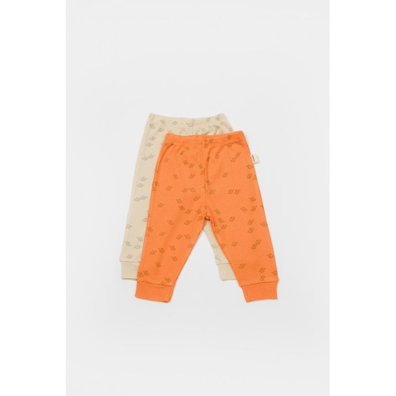 Fashion, accesorii si bijuterii - Copii - Imbracaminte copii - Pantaloni copii - Set 2 pantalonasi Printed, BabyCosy, 50% modal+50% bumbac, Stone/Apricot (Marime: 9-12 luni) - Infinity.ro