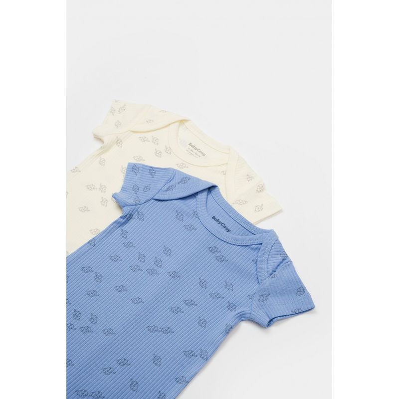 Fashion, accesorii si bijuterii - Copii - Imbracaminte copii - Salopete copii - Set 2 salopete scurte Printed, BabyCosy, 50% modal+50% bumbac, Ecru/Lavanda (Marime: 9-12 luni) - Infinity.ro