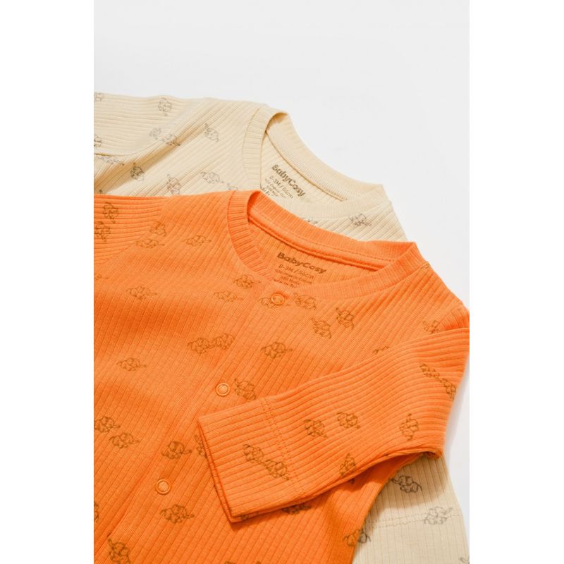 Fashion, accesorii si bijuterii - Copii - Imbracaminte copii - Salopete copii - Set 2 salopete lungi Printed, BabyCosy, 50% modal+50% bumbac, Stone/Apricot (Marime: 6-9 luni) - Infinity.ro