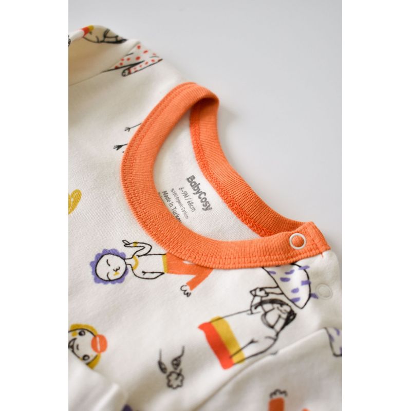 Fashion, accesorii si bijuterii - Copii - Imbracaminte copii - Treninguri si compleuri copii - Set bluzita cu maneca lunga si pantaloni lungi, 100% bumbac organic, BabyCosy, Portocaliu (Marime: 12-18 Luni) - Infinity.ro