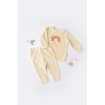 Fashion, accesorii si bijuterii - Copii - Imbracaminte copii - Treninguri si compleuri copii - Set Curcubeu cu bluzita cu maneca lunga si pantaloni lungi din 80%bumbac organic si 20% poliester - Crem, BabyCosy (Marime: 18-2 - Infinity.ro