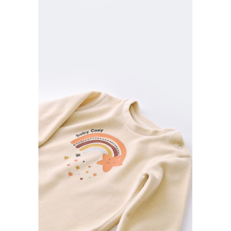 Fashion, accesorii si bijuterii - Copii - Imbracaminte copii - Treninguri si compleuri copii - Set Curcubeu cu bluzita cu maneca lunga si pantaloni lungi din 80%bumbac organic si 20% poliester - Crem, BabyCosy (Marime: 18-2 - Infinity.ro