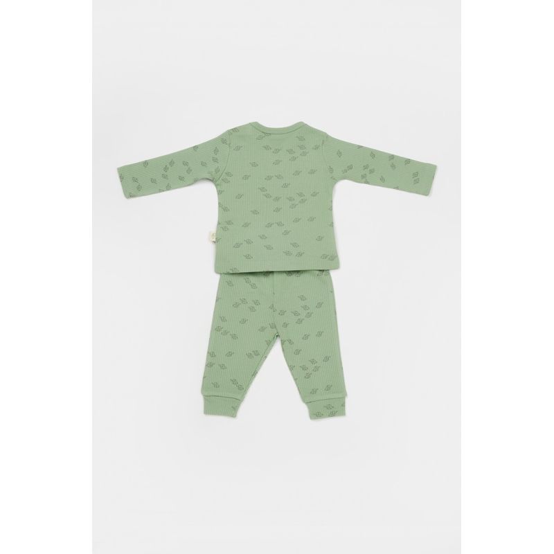 Fashion, accesorii si bijuterii - Copii - Imbracaminte copii - Treninguri si compleuri copii - Set 3 piese:bluza, pantaloni si caciulita Printed, BabyCosy, 50% modal+50% bumbac, Verde (Marime: 3-6 Luni) - Infinity.ro