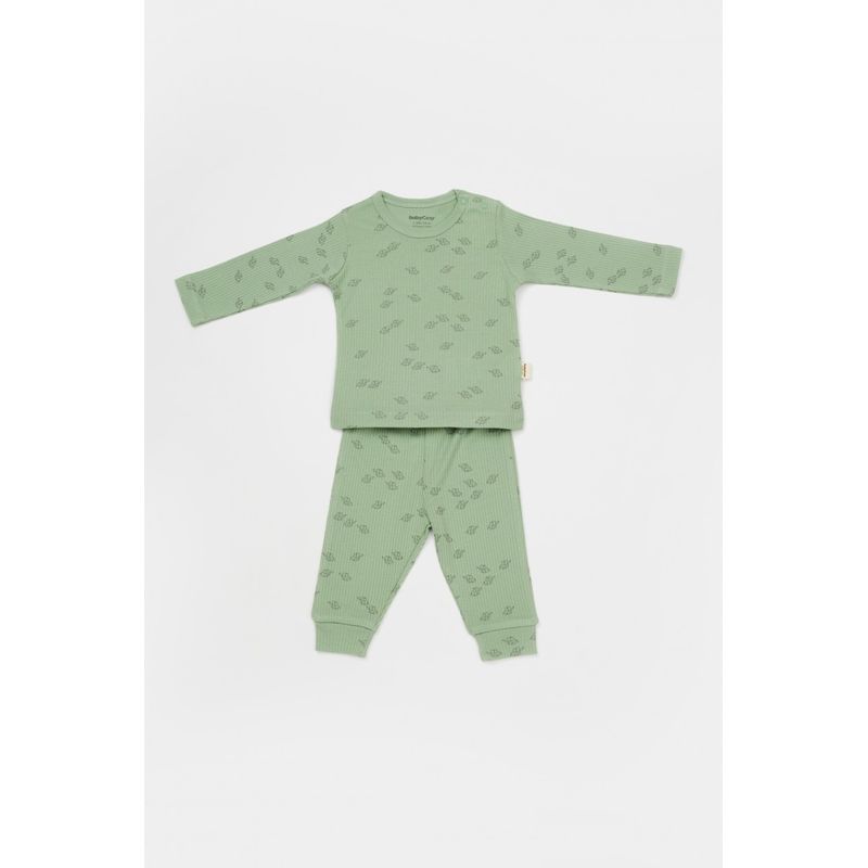 Fashion, accesorii si bijuterii - Copii - Imbracaminte copii - Treninguri si compleuri copii - Set 3 piese:bluza, pantaloni si caciulita Printed, BabyCosy, 50% modal+50% bumbac, Verde (Marime: 3-6 Luni) - Infinity.ro