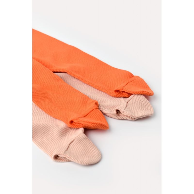 Fashion, accesorii si bijuterii - Copii - Imbracaminte copii - Pantaloni copii - Set 2 pantaloni cu botosei bebe unisex din bumbac organic si modal - Rodie/Piersica, BabyCosy (Marime: 6-9 luni) - Infinity.ro
