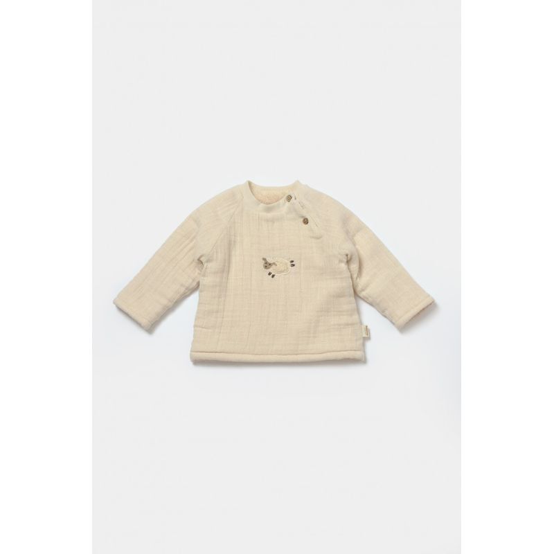 Fashion, accesorii si bijuterii - Copii - Imbracaminte copii - Treninguri si compleuri copii - Set bluza dublata si pantaloni, Winter muselin, 100% bumbac - Stone, BabyCosy (Marime: 9-12 luni) - Infinity.ro