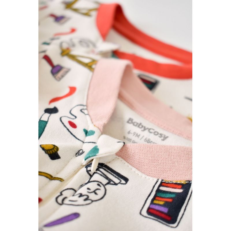 Fashion, accesorii si bijuterii - Copii - Imbracaminte copii - Salopete copii - Set 2 salopetele cu maneca lunga si pantaloni lungi cu fermoar - 100%bumbac organic - Portocaliu si Pudra, BabyCosy (Marime: 12- - Infinity.ro