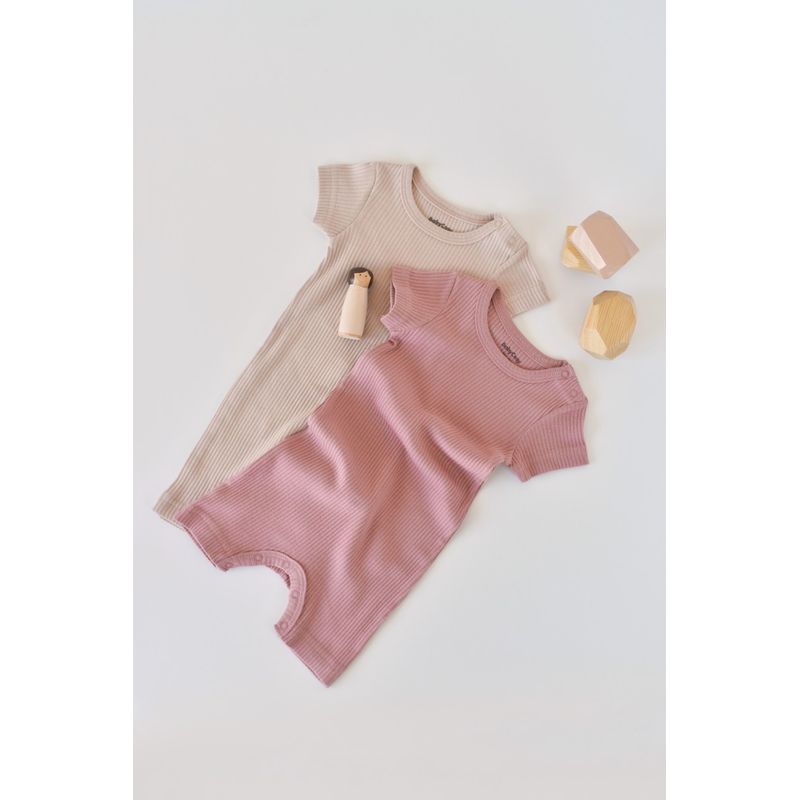 Fashion, accesorii si bijuterii - Copii - Imbracaminte copii - Salopete copii - Set de 2 salopetele cu maneca scurta din bumbac organic si modal - Roz/ Blush BabyCosy (Marime: 9-12 luni) - Infinity.ro