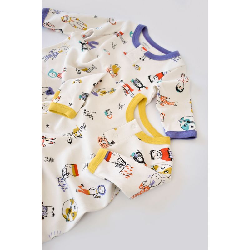 Fashion, accesorii si bijuterii - Copii - Imbracaminte copii - Salopete copii - Set 2 salopetele cu maneca lunga si pantaloni lungi - 100%bumbac organic - Galben si Mov, BabyCosy (Marime: 18-24 Luni) - Infinity.ro