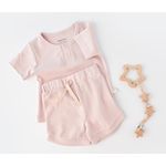 Fashion, accesorii si bijuterii - Copii - Imbracaminte copii - Treninguri si compleuri copii - Set tricou cu pantaloni scurti - 100% bumbac organic - Roz, BabyCosy (Marime: 6-9 luni) - Infinity.ro