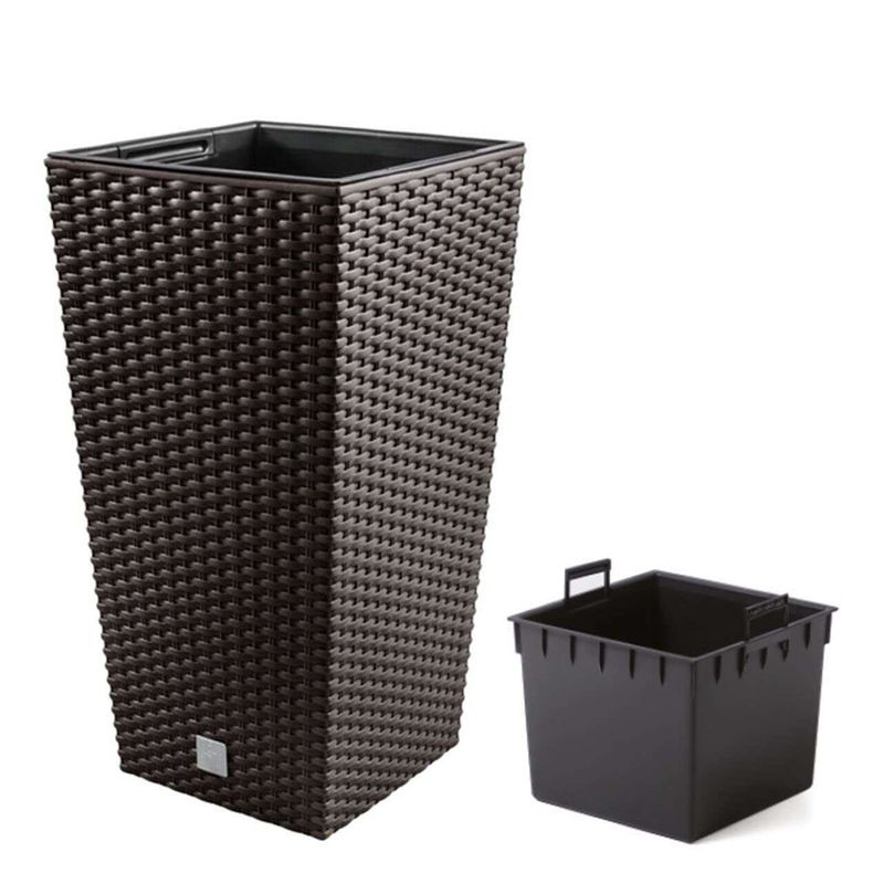 Casa si Gradina - Gradinarit si plante - Plante si ghivece - Ghivece si suporturi - Ghiveci de flori patrat, RATO square, 32.5 x 32.5 cm, H 61 cm, 21/49 L, imitatie ratan, maro, Prosperplast - Infinity.ro