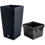 Casa si Gradina - Gradinarit si plante - Plante si ghivece - Ghivece si suporturi - Ghiveci decorativ de flori, patrat, 32.5x32.5x61 cm, imitatie ratan, antracit, Prosperplast - Infinity.ro