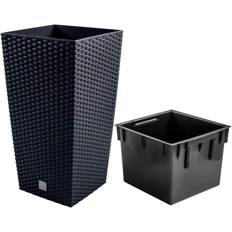 Casa si Gradina - Gradinarit si plante - Plante si ghivece - Ghivece si suporturi - Ghiveci decorativ de flori, patrat, 32.5x32.5x61 cm, imitatie ratan, antracit, Prosperplast - Infinity.ro