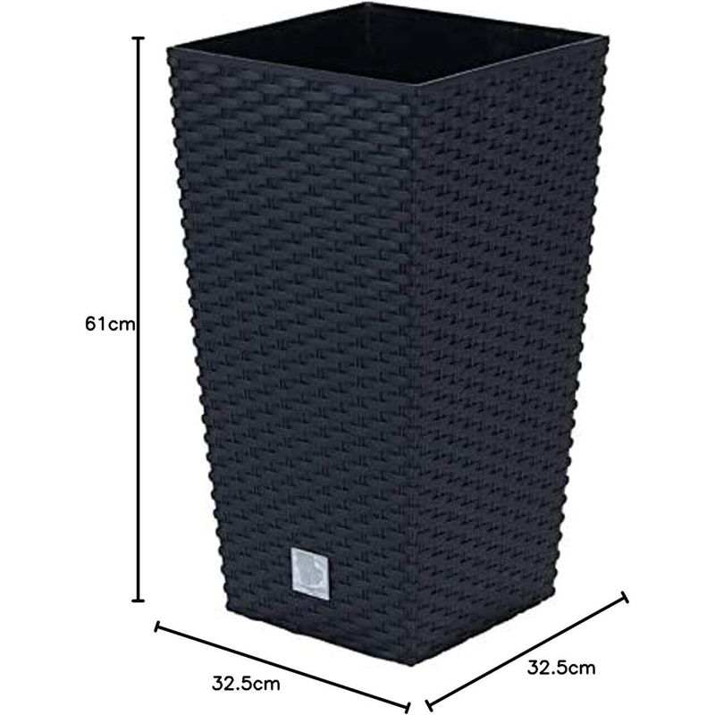 Casa si Gradina - Gradinarit si plante - Plante si ghivece - Ghivece si suporturi - Ghiveci decorativ de flori, patrat, 32.5x32.5x61 cm, imitatie ratan, antracit, Prosperplast - Infinity.ro