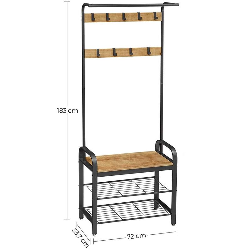Casa si Gradina - Mobilier - Organizare si depozitare - Cuiere - Cuier cu 2 rafturi pentru incaltaminte, Artool, banca, pal, otel, negru si natur, 72x33.7x183 cm - Infinity.ro
