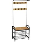 Casa si Gradina - Mobilier - Organizare si depozitare - Cuiere - Cuier cu 2 rafturi pentru incaltaminte, Artool, banca, pal, otel, negru si natur, 72x33.7x183 cm - Infinity.ro