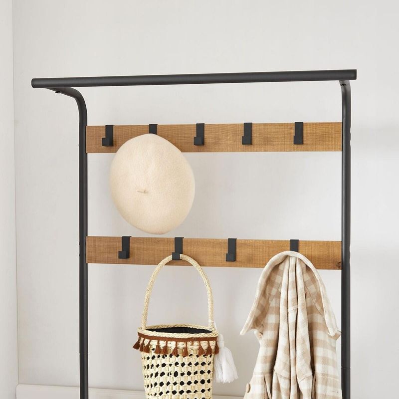 Casa si Gradina - Mobilier - Organizare si depozitare - Cuiere - Cuier cu 2 rafturi pentru incaltaminte, Artool, banca, pal, otel, negru si natur, 72x33.7x183 cm - Infinity.ro