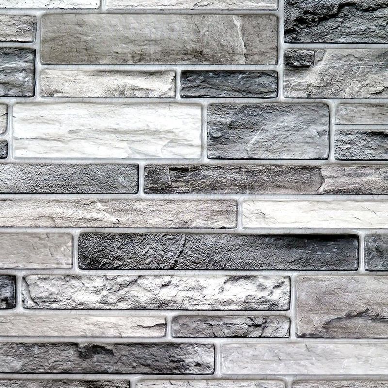 Casa si Gradina - Constructii - Materiale constructii - Placi decorative - Panou decorativ, PVC, model piatra 3D, nuante gri inchis, 96x48.5 cm - Infinity.ro