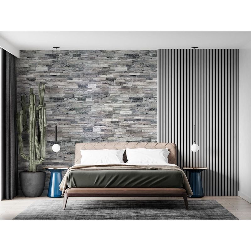 Casa si Gradina - Constructii - Materiale constructii - Placi decorative - Panou decorativ, PVC, model piatra 3D, nuante gri inchis, 96x48.5 cm - Infinity.ro