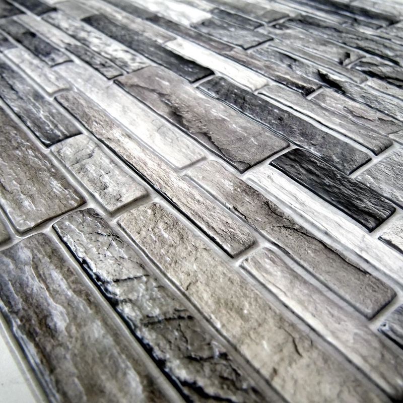 Casa si Gradina - Constructii - Materiale constructii - Placi decorative - Panou decorativ, PVC, model piatra 3D, nuante gri inchis, 96x48.5 cm - Infinity.ro