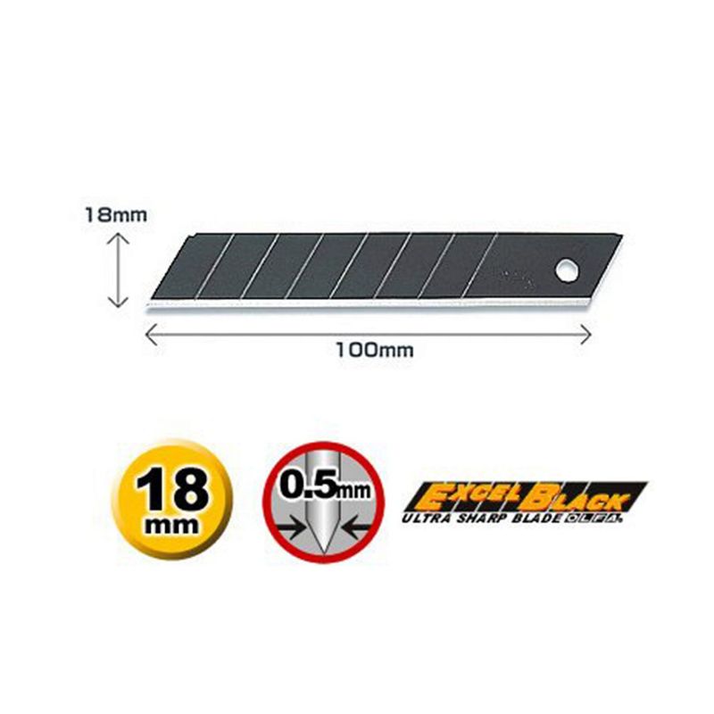 Carti si Birotica - Birotica - Accesorii de birou - Foarfece si cuttere - Lame rezerva, Cutter OLFA,  set 10 buc, 18 mm - EXTREM de ascutite - Excel Black - Infinity.ro