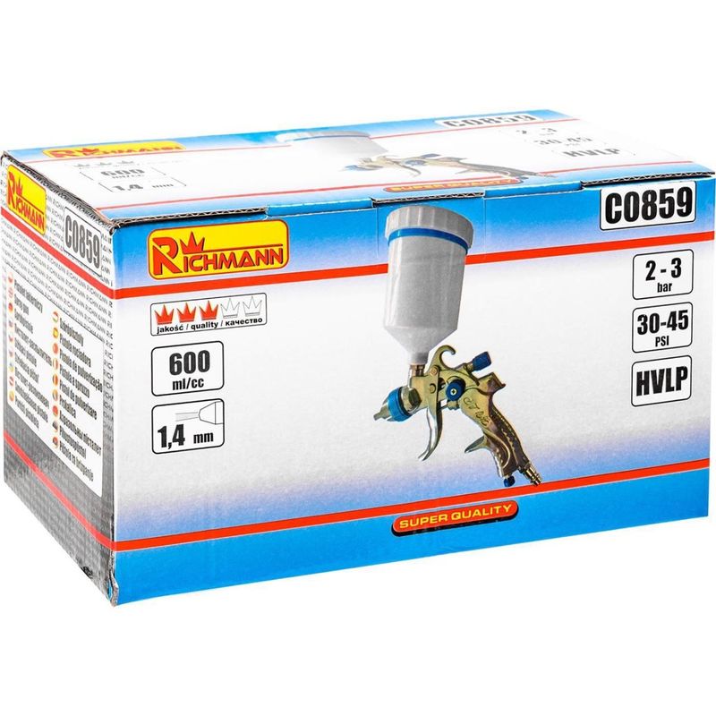 Casa si Gradina - Constructii - Vopsea si tencuieli - Pistoale si sisteme de vopsit si tencuit - Pistol de vopsit, mini, vas superior, plastic, HVLP, 0.6 L, 1.4 mm, Richmann - Infinity.ro