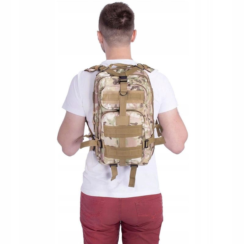 Sport si Outdoor - Articole de voiaj - Rucsacuri - Ghiozdan/rucsac tactic, 4 compartimente, model Survival, camuflaj, verde, 23x24x42 cm, Springos - Infinity.ro