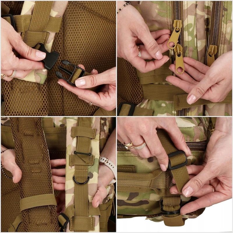 Sport si Outdoor - Articole de voiaj - Rucsacuri - Ghiozdan/rucsac tactic, 4 compartimente, model Survival, camuflaj, verde, 23x24x42 cm, Springos - Infinity.ro