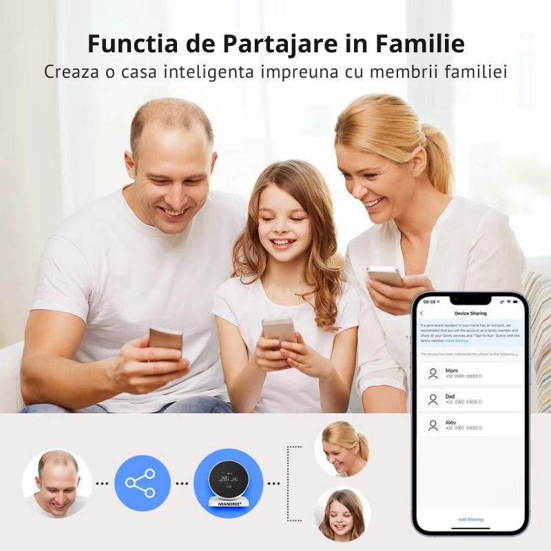 Casa si Gradina - Electrice - Smart Home - Centrale si module smart home - Termostat de Ambient Smart RF Wireless MIANDREE®, Programabil, Compatibil Orice Centrala Termica si Incalzire Pardoseala, Touchscreen, Tuya Smart Life, Alexa, Google - Infinity.ro