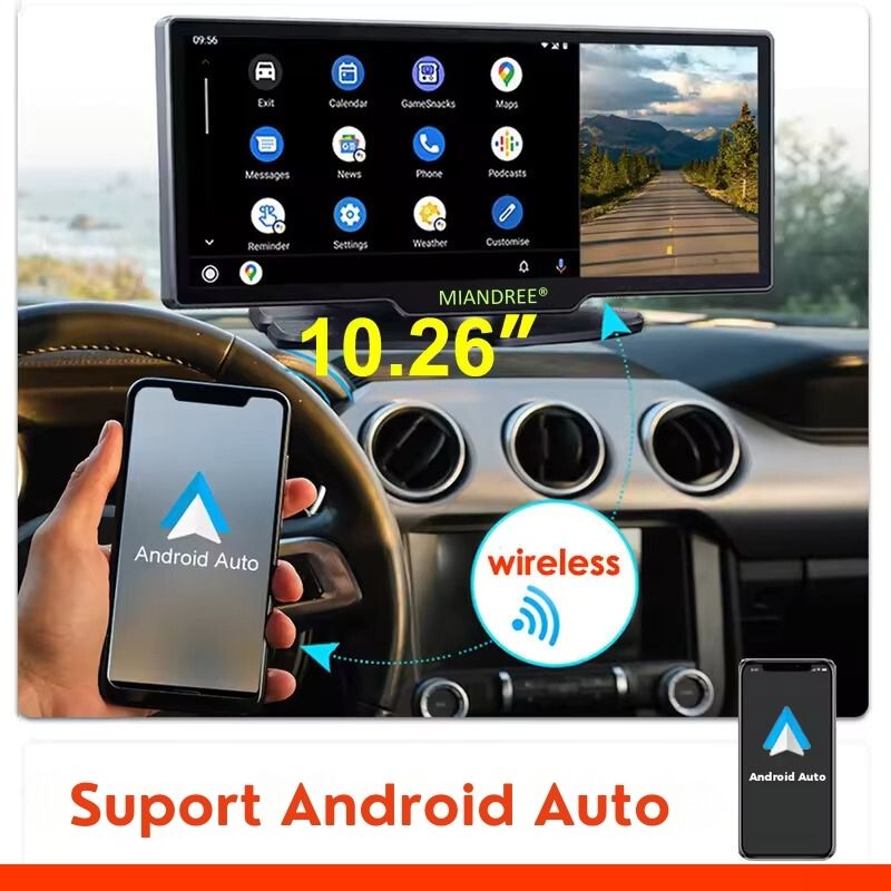 Auto si Moto - Electronice auto - Navigatii GPS - Navigatie Auto Universala 10.26" Full-Touch IPS HD, MIANDREE®, CarPlay/Android Auto Wireless, Camera Fata Reglabila 4K/1080P (Dashcam), Camera Marsarier Inclusa, DVR Multimedia, BT, FM, AUX, Split-Scr - Infinity.ro