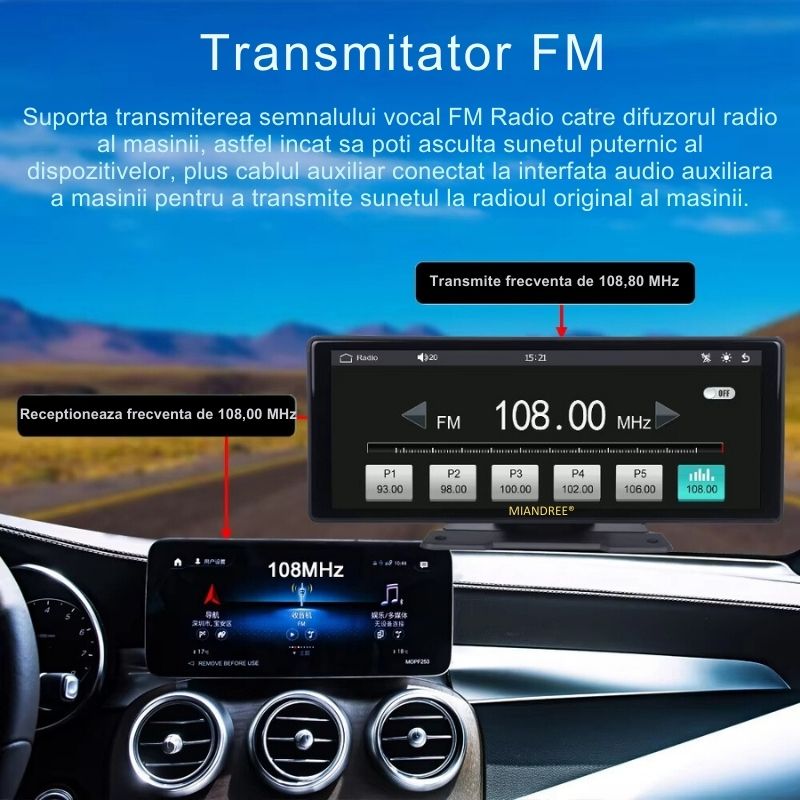Auto si Moto - Electronice auto - Navigatii GPS - Navigatie Auto Universala 10.26" Full-Touch IPS HD, MIANDREE®, CarPlay/Android Auto Wireless, Camera Fata Reglabila 4K/1080P (Dashcam), Camera Marsarier Inclusa, DVR Multimedia, BT, FM, AUX, Split-Scr - Infinity.ro