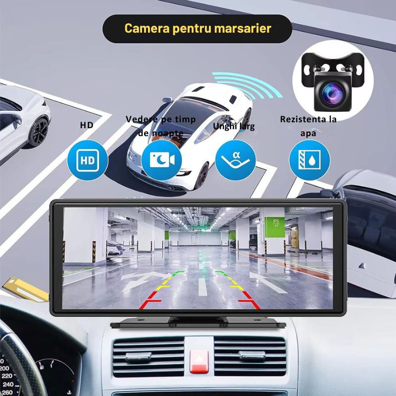 Auto si Moto - Electronice auto - Navigatii GPS - Navigatie Auto Universala 10.26" Full-Touch IPS HD, MIANDREE®, CarPlay/Android Auto Wireless, Camera Fata Reglabila 4K/1080P (Dashcam), Camera Marsarier Inclusa, DVR Multimedia, BT, FM, AUX, Split-Scr - Infinity.ro
