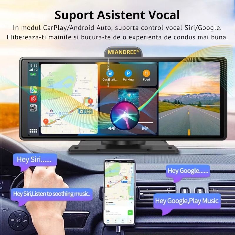 Auto si Moto - Electronice auto - Navigatii GPS - Navigatie Auto Universala 10.26" Full-Touch IPS HD, MIANDREE®, CarPlay/Android Auto Wireless, Camera Fata Reglabila 4K/1080P (Dashcam), Camera Marsarier Inclusa, DVR Multimedia, BT, FM, AUX, Split-Scr - Infinity.ro