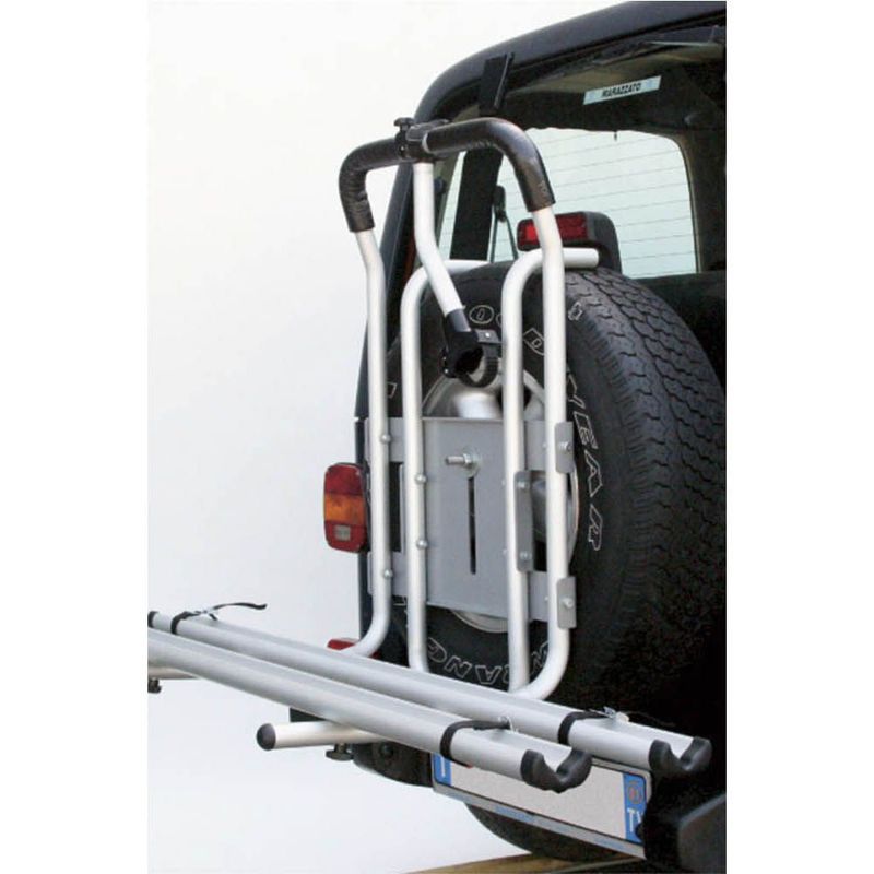 Sport si Outdoor - Ciclism - Accesorii pentru biciclete - Suporturi accesorii biciclete - Suport bicicleta Peruzzo Stelvio 375/A 4X4 ALU cu prindere pe roata de rezerva pentru 2 biciclete - Infinity.ro