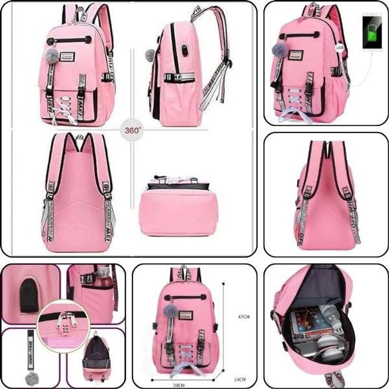 Carti si Birotica - Rechizite - Rucsacuri si genti scolare - Ghiozdan pentru Copii, Impermeabil, Port USB, 30 x 14 x 47 cm, Roz cu Rola Hartie Auto-Adeziva si Decupabila pentru Desenat, 3 m - Infinity.ro