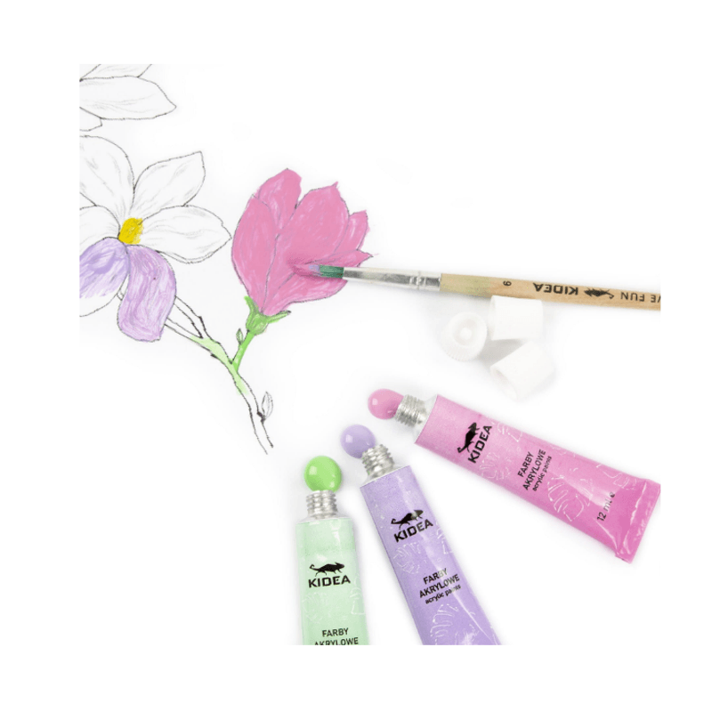 Carti si Birotica - Rechizite - Pictura si desen - Acuarele si culori - Set 12 acuarele pentru pictura, vopsele acrilice pastel, Kidea FAAP12KA - Infinity.ro