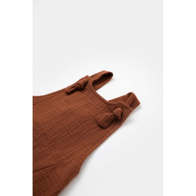Fashion, accesorii si bijuterii - Copii - Imbracaminte copii - Salopete copii - Salopeta de vara cu buzunare din muselina, BabyCosy, 100% bumbac organic, caramiziu (Marime: 3-6 Luni) - Infinity.ro