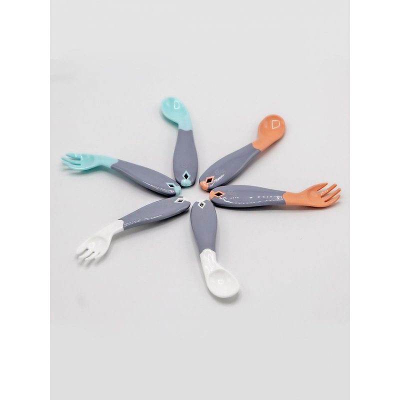 Jucarii, Copii si Bebe - Hrana si alaptare - Biberoane, suzete si accesorii hranire - Articole hranire bebelusi - Set lingurita si furculita cu maner gri BabyJem (Culoare: Alb) - Infinity.ro